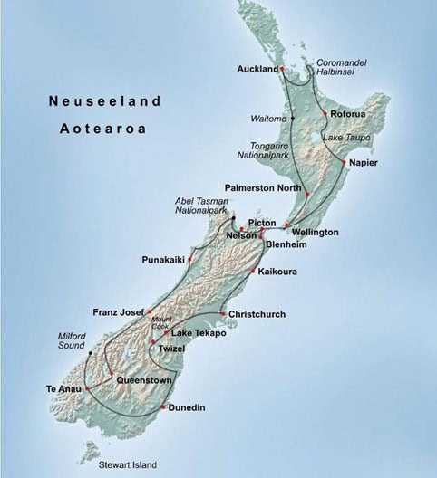 Neuseeland rundreise 3 Wochen Gruppenreise geführt Nordinsel Südinsel Höhepunkte deutschsprachig Neuseelandreise Urlaub buchen Neuseelandspezialist Reisebüro Neuseeland